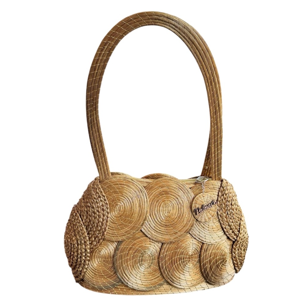 Elegant Brazilian Artisanal Gold Golden Grass Woven Handbag